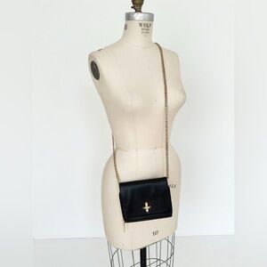 VINCE CAMUTA Black Leather Purse with Crossbody Gold Chain.
